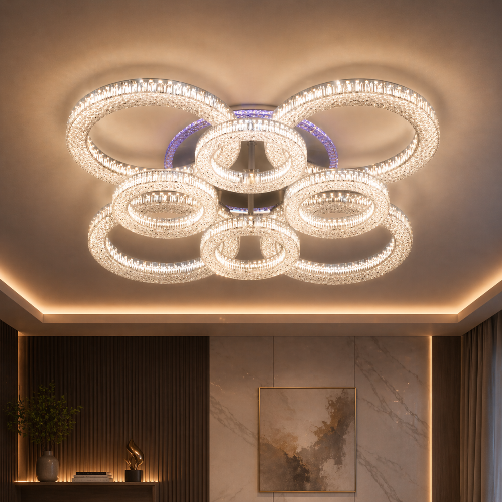 Lustra LED RONDA Regalis cu telecomanda 141W, 8 Cercuri, lumina Rece/Calda/Neutra, Dimabila, Alb [4]