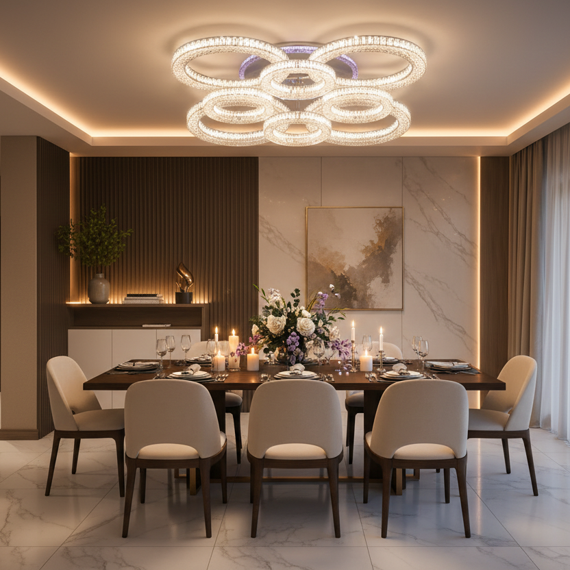 Lustra LED RONDA Regalis cu telecomanda 141W, 8 Cercuri, lumina Rece/Calda/Neutra, Dimabila, Alb [3]