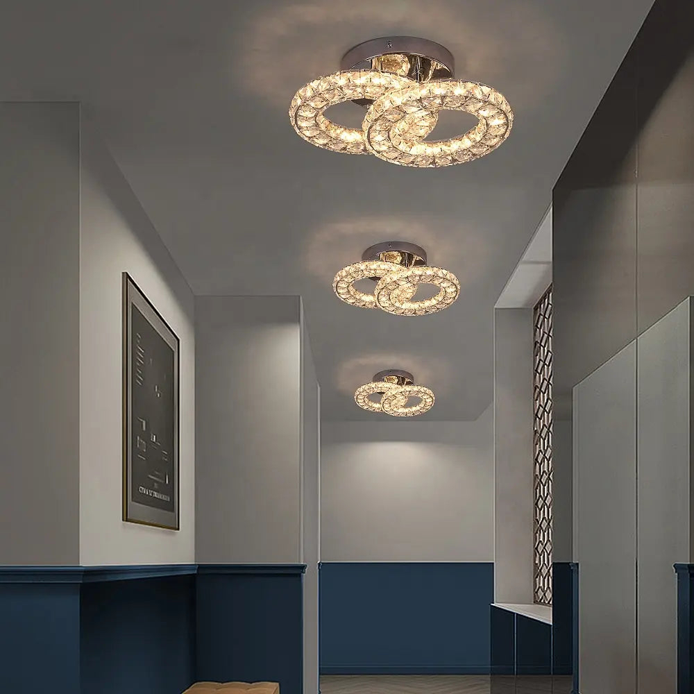 Lustra LED si cristal ZABINA 25W, 2 Cercuri, lumina Rece/Calda/Neutra, Crom Lucios [4]