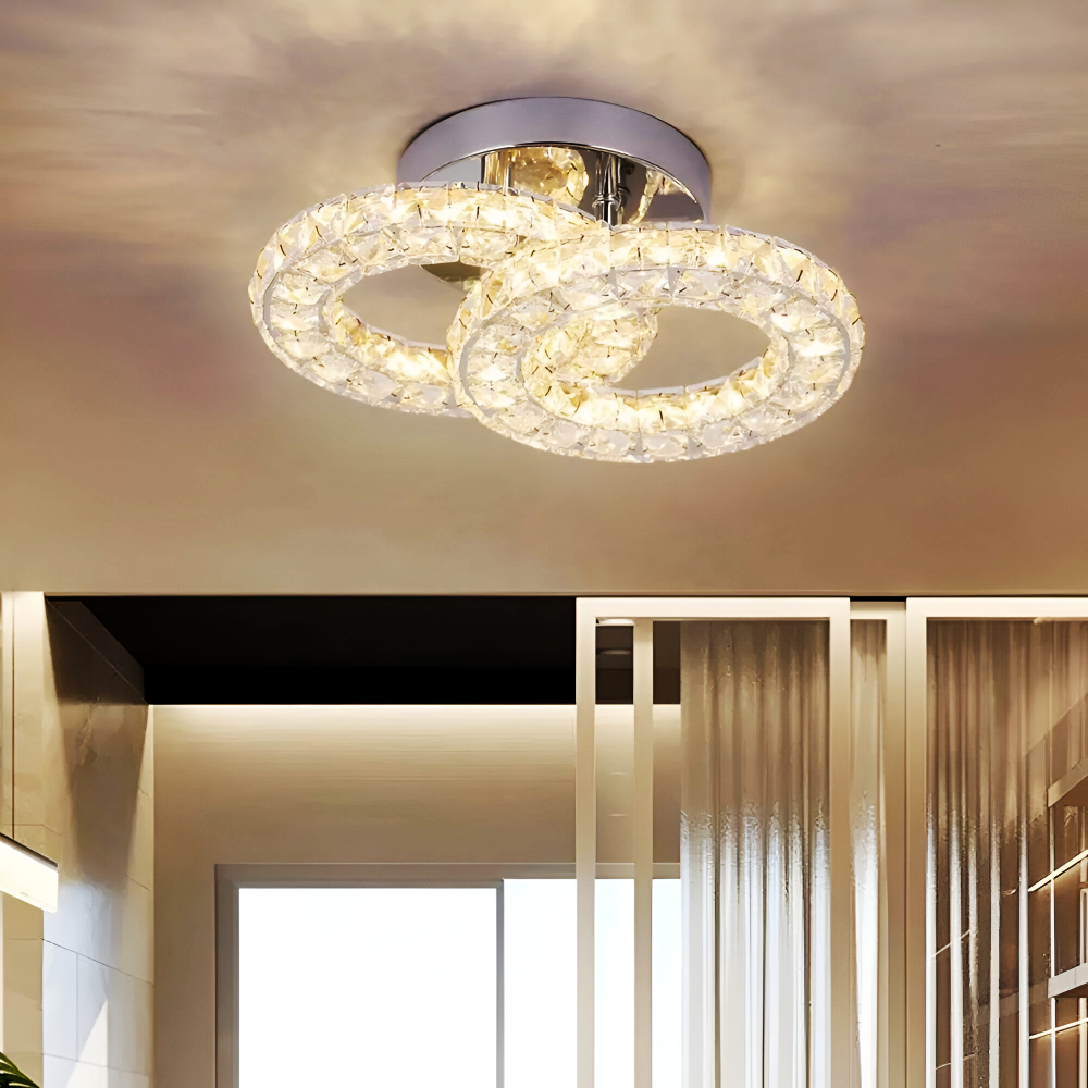 Lustra LED si cristal ZABINA 25W, 2 Cercuri, lumina Rece/Calda/Neutra, Crom Lucios [2]