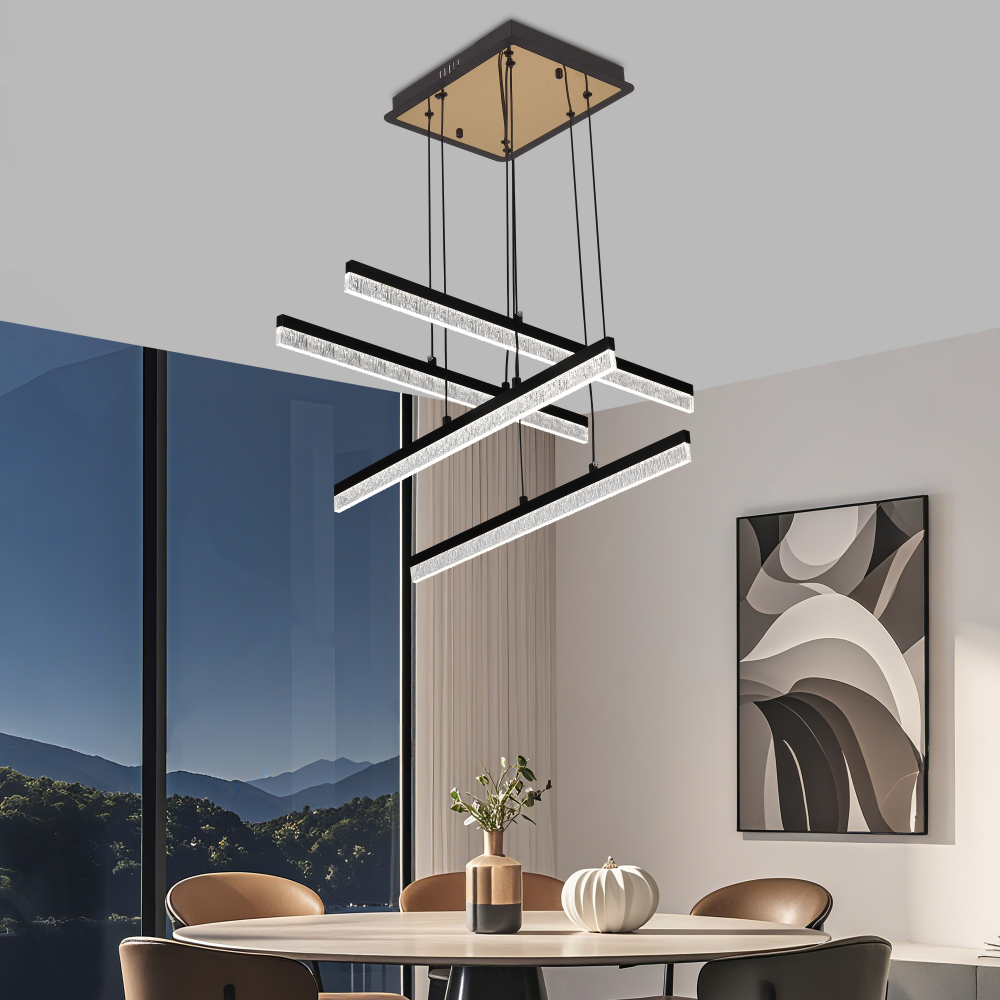 Lustra LED Suspendata Acril LT181/4BK, 54W, Lumina 3000/4000/6000K, Negru, Inaltime Reglabila [3]