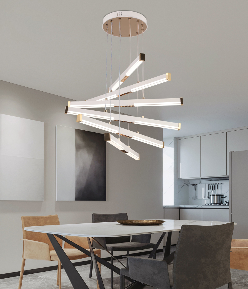 Lustra LED Suspendata Acril LT183/5WH, 69W, Lumina 3000/4000/6000K, Alb, Inaltime Reglabila [3]