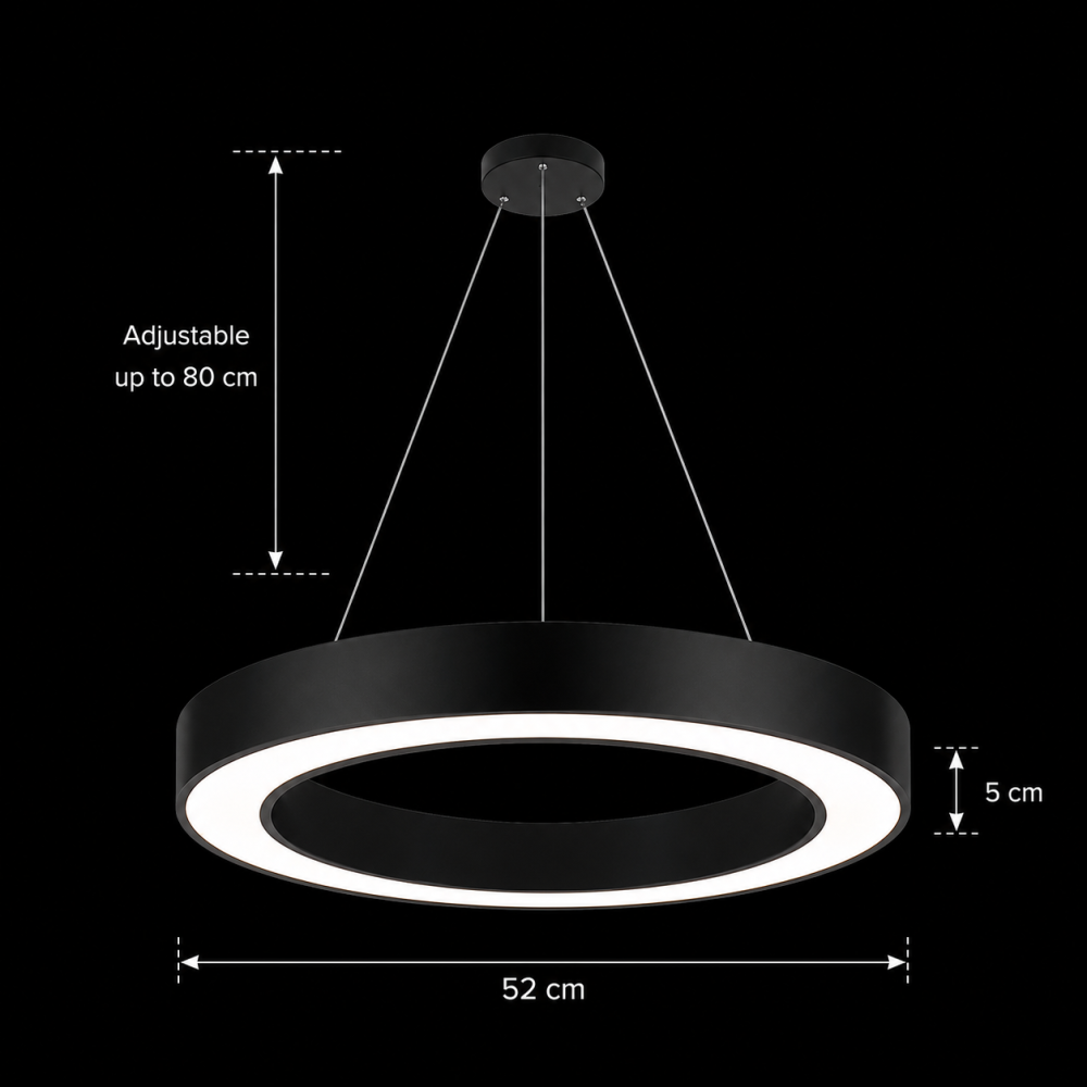 Lustra LED suspendata ANGLE, D52cm, 25W, Inaltime Reglabila, Lumina Rece, Negru, Metal si Acril [4]