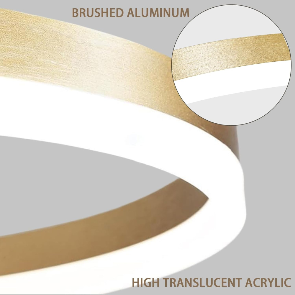 Lustra LED Suspendata, ANINA, 34W, 1 Cerc, Diametru 50cm, Lumina Rece/Calda/Neutra 3000K/4000K/6000K, Dimabila, Auriu Lucios Alb, Inaltime Reglabila, Metal si Acril [2]