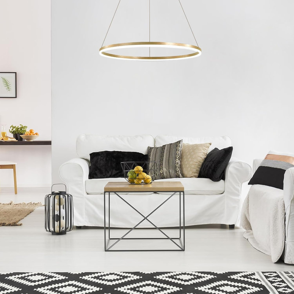 Lustra LED Suspendata, ANINA, 34W, 1 Cerc, Diametru 50cm, Lumina Rece/Calda/Neutra 3000K/4000K/6000K, Dimabila, Auriu Lucios Alb, Inaltime Reglabila, Metal si Acril [3]