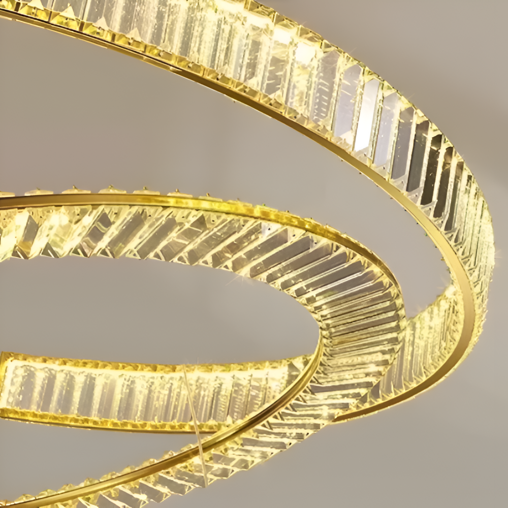 Lustra LED suspendata cu cristal PRISM REGAL 117W, 2 Cercuri, lumina Rece/Calda/Neutra, Dimabila, Auriu, Inaltime Reglabila [4]