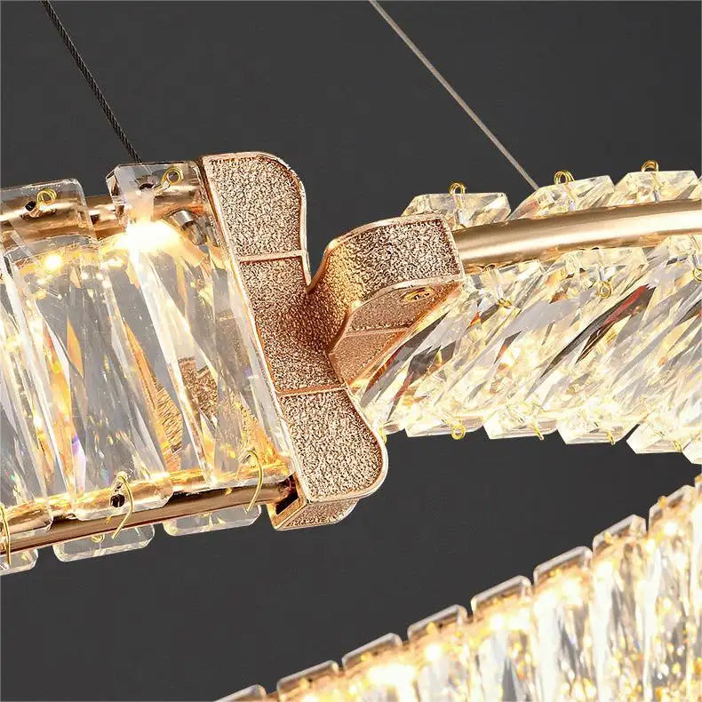 Lustra LED suspendata cu cristal PRISM REGAL 117W, 2 Cercuri, lumina Rece/Calda/Neutra, Dimabila, Auriu, Inaltime Reglabila [2]