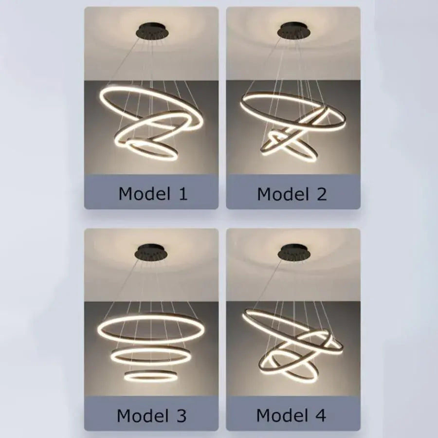 Lustra LED suspendata cu telecomanda CASIANA 130W, 4 Cercuri, lumina Rece/Calda/Neutra, Dimabila, Negru, Inaltime Reglabila [4]