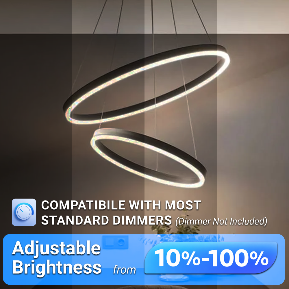 Lustra LED suspendata cu Telecomanda CASIANA 40W, 2 Cercuri, Lumina Rece/Calda/Neutra 3000K/4000K/6000K, Dimabila, Negru, Inaltime Reglabila, Metal si Acril [2]