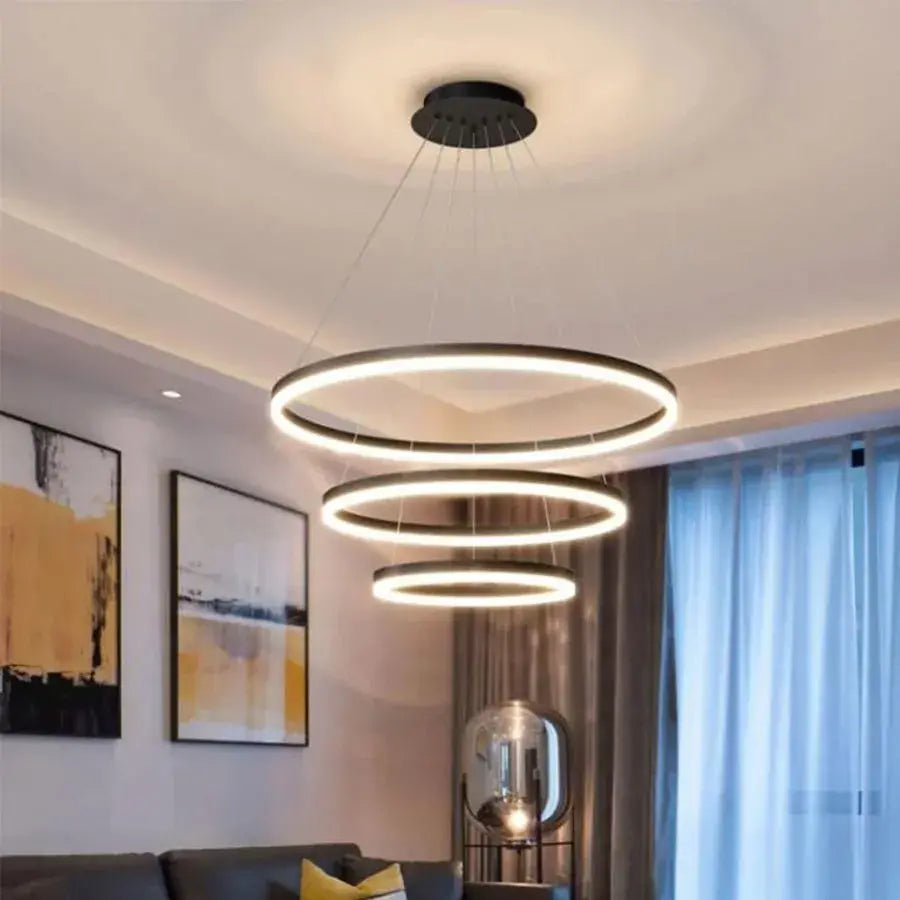 Lustra LED suspendata cu telecomanda CASIANA 85W, 3 Cercuri, lumina Rece/Calda/Neutra, Dimabila, Negru, Inaltime Reglabila [4]