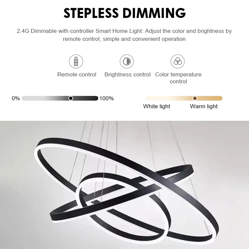 Lustra LED suspendata cu telecomanda CASIANA 85W, 3 Cercuri, lumina Rece/Calda/Neutra, Dimabila, Negru, Inaltime Reglabila [3]