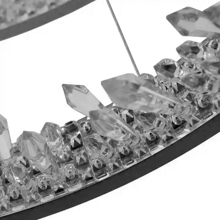 Lustra LED suspendata cu telecomanda, Cristale K9, 110W, 2 Cerc, lumina Rece/Calda/Neutra, Dimabila, Negru, Inaltime Reglabila [2]