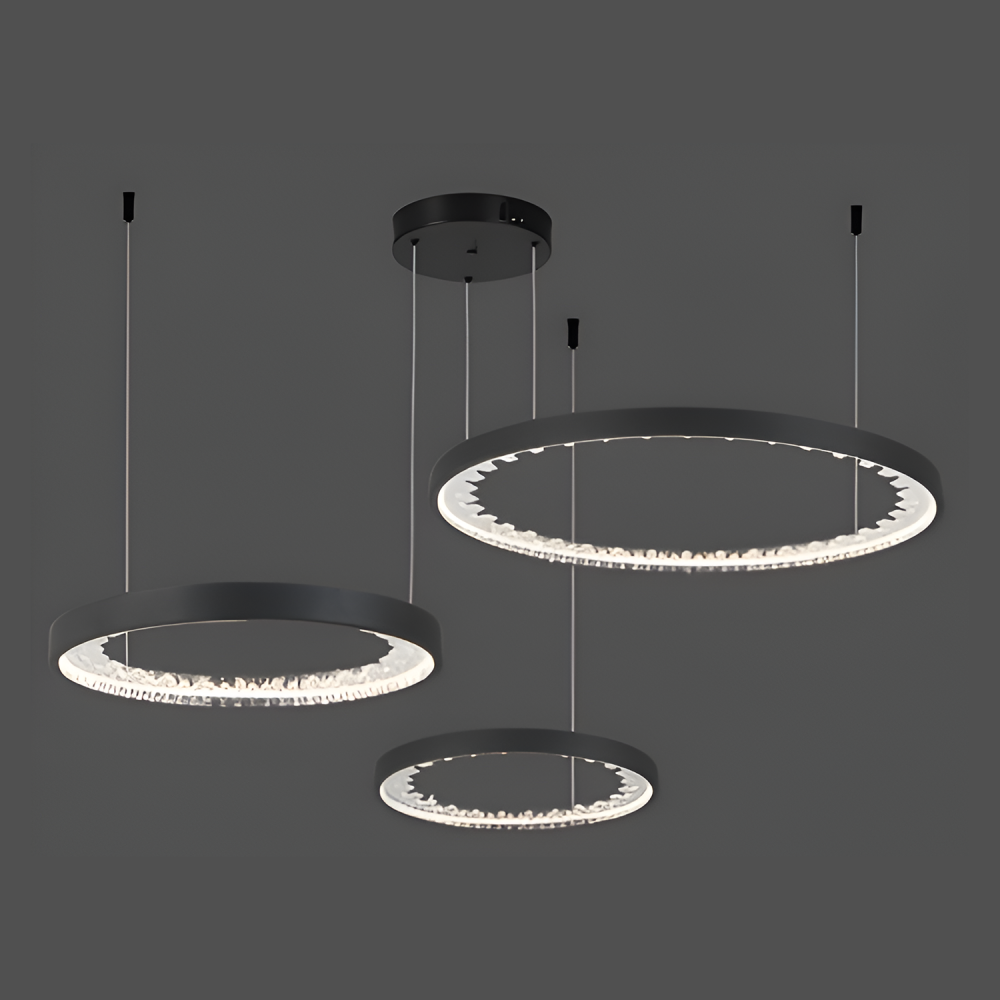 Lustra LED suspendata cu telecomanda, Cristale K9, 80W, 3 Cercuri, lumina Rece/Calda/Neutra, Dimabila, Negru, Inaltime Reglabila [3]