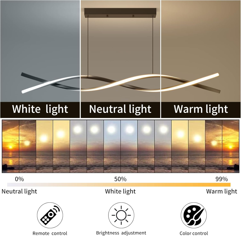 Lustra LED Suspendata cu Telecomanda, FLUX, 27W, 116cm, Lumina Rece/Calda/Neutra 3000K/4000K/6000K, Dimabila, Negru, Inaltime Reglabila, Metal si Silicon [3]