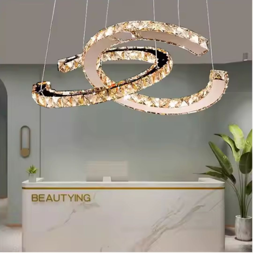 Lustra LED suspendata cu telecomanda si cristal PRISM ANTEA 57W, 2 Cercuri, lumina Rece/Calda/Neutra, Dimabila, Crom Lucios, Inaltime Reglabila [4]