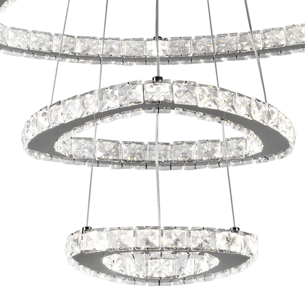 Lustra LED suspendata cu telecomanda si cristal PRISM LUMORA 63W, 3 Cercuri, lumina Rece/Calda/Neutra, Dimabila, Crom Lucios, Inaltime Reglabila [3]