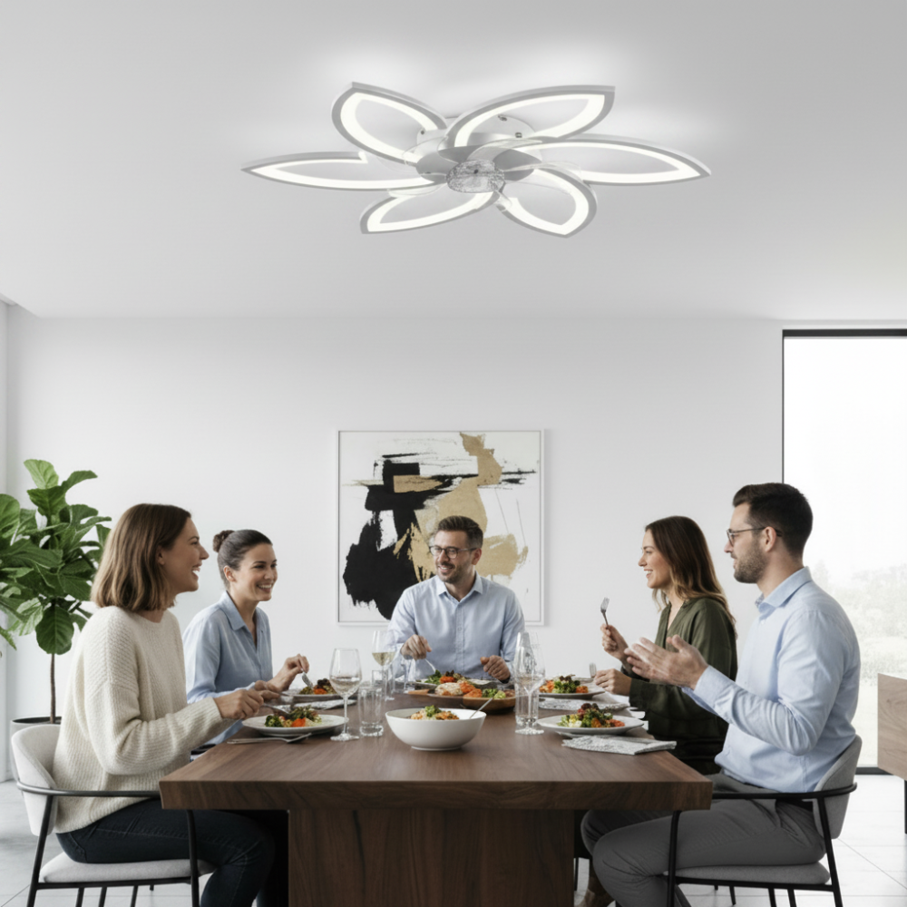 Lustra LED Ventilator ANEMO cu Telecomanda, 36W, D76.5cm, Lumina Rece/Neutra/Calda, Metal si Plastic, Alb [3]