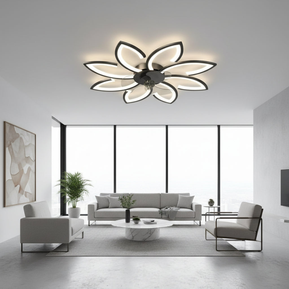 Lustra LED Ventilator ANEMO cu Telecomanda, 47W, D87cm, Lumina Rece/Neutra/Calda, Metal si Plastic, Negru [2]