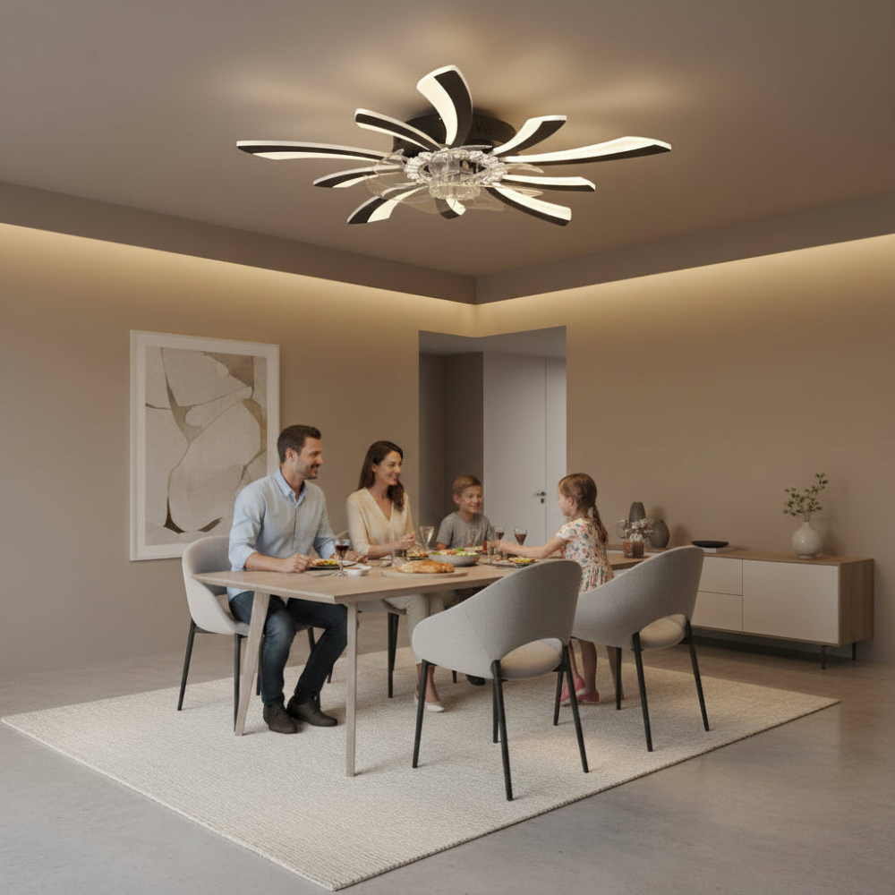 Lustra LED Ventilator VIRTULA cu Telecomanda, 29W, D77cm, Lumina Rece/Neutra/Calda, Metal si Plastic, Negru [3]