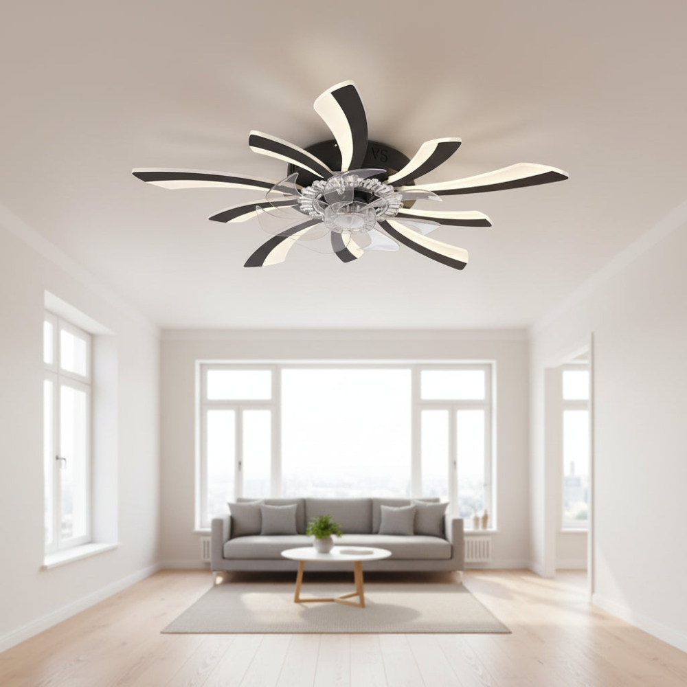 Lustra LED Ventilator VIRTULA cu Telecomanda, 29W, D77cm, Lumina Rece/Neutra/Calda, Metal si Plastic, Negru [4]