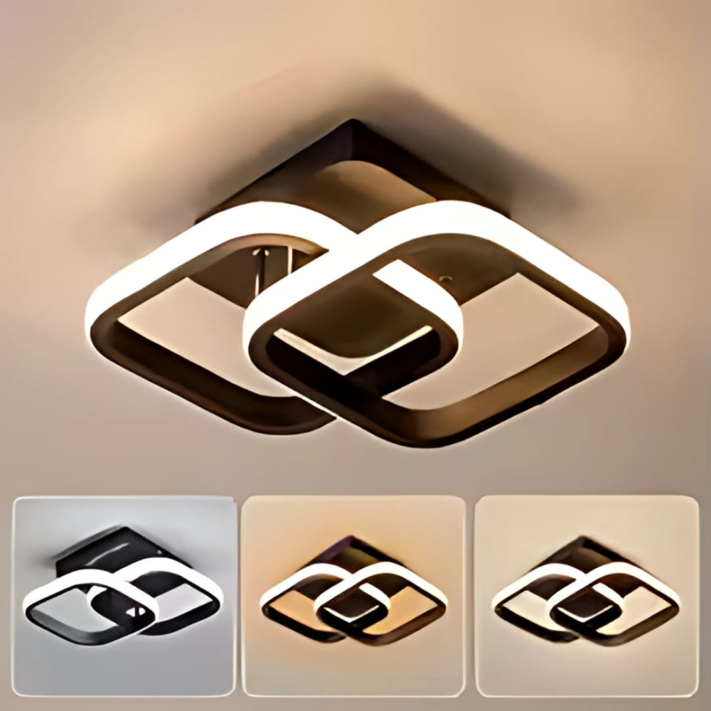 Lustra LED VERTEX Matrix Romburi Suprapuse, Rame Metalice, 24W, 2 Romburi, Lumina Rece/Calda/Neutra 3000K/4000K/6000K, Negru, Metal si Silicon [2]