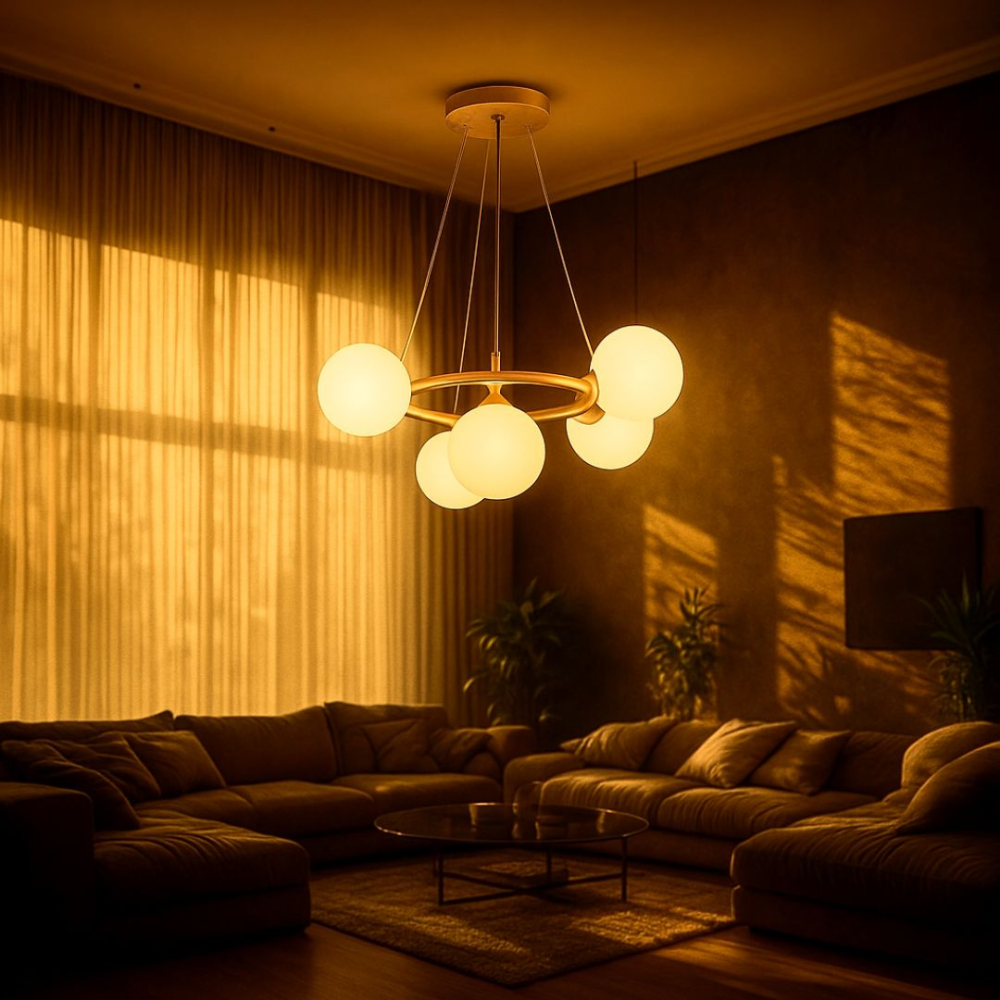 Lustra LOFT Chamber, 5x G9, Alb Auriu, Metal, Inaltime Reglabila, Modern [4]