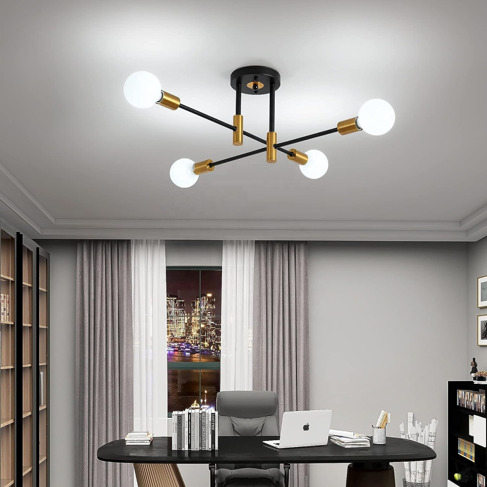 Lustra Modernist Gentile, 4x E27, Negru si Auriu, Design Modern [4]
