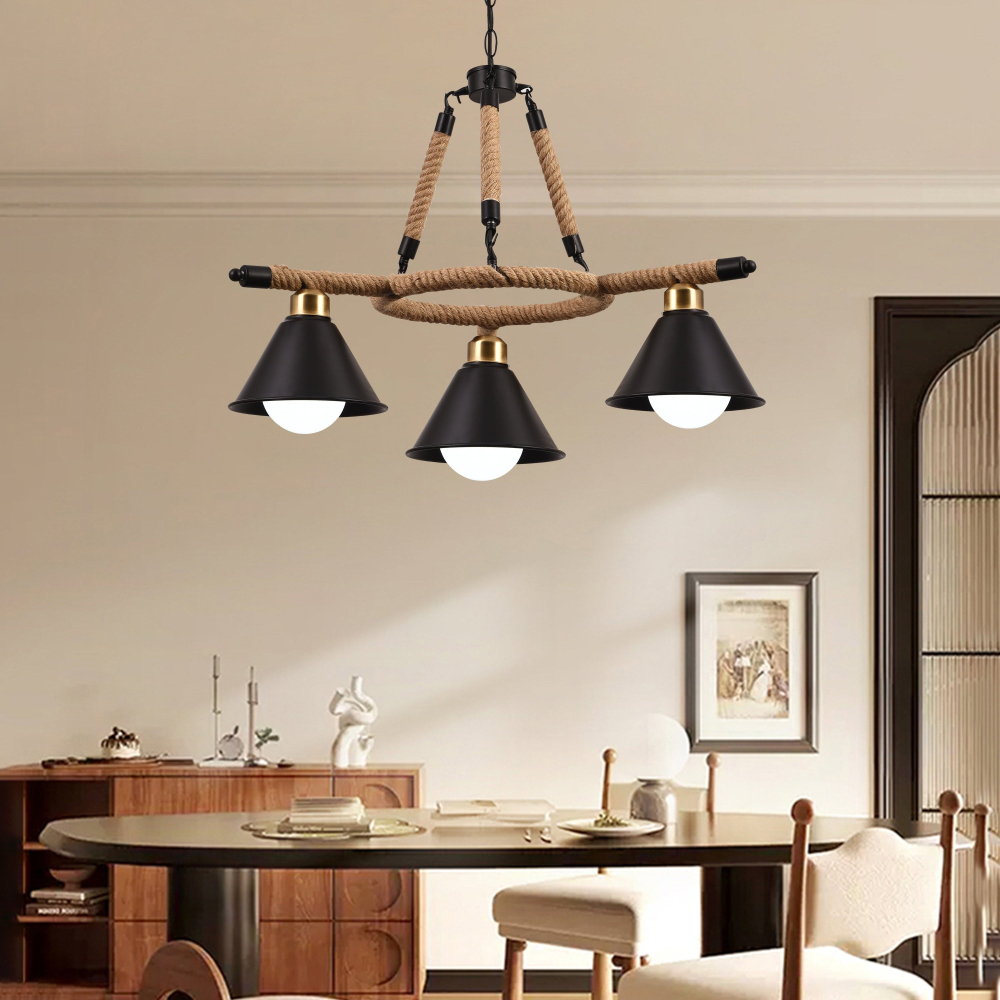 Lustra Suspendata Vintage, LV571/3BK, 3xE27, Maro, Metal si Sfoara [3]