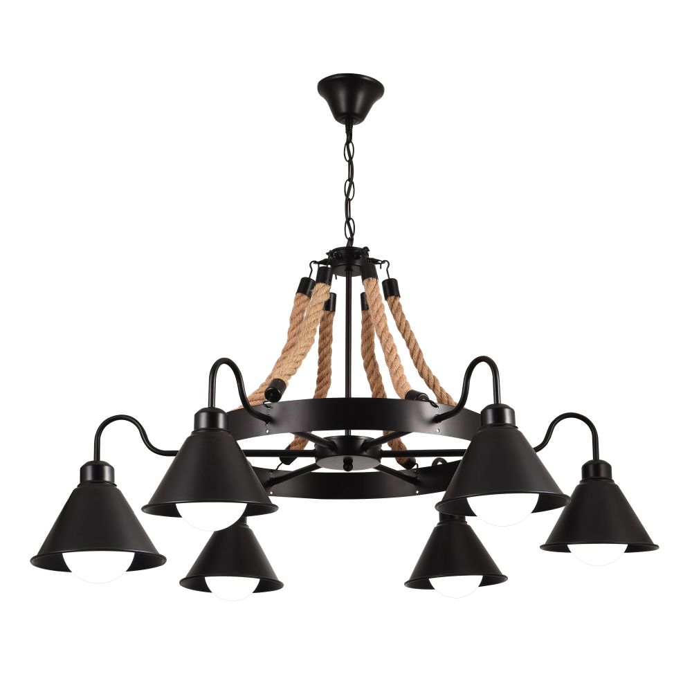 Lustra Vintage cu Franghie LV584/6BK, 6xE27 Lemn Inchis [4]