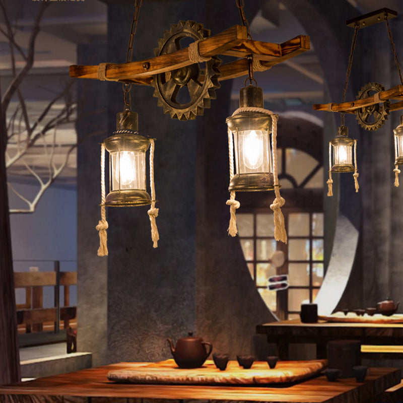 Lustra Vintage cu Franghie LV590/2BK, 2xE27 Lemn Inchis [2]