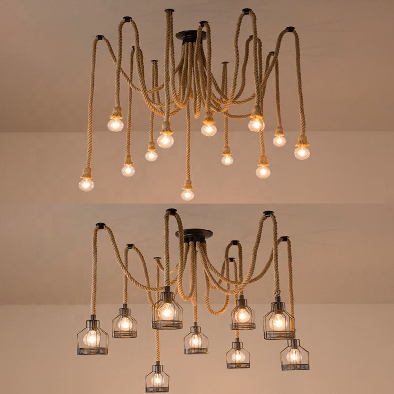 Lustra Vintage LV121/10BK, 10xE27, Rustic, Sfoara si Metal, 2x100cm, Suport Negru [3]