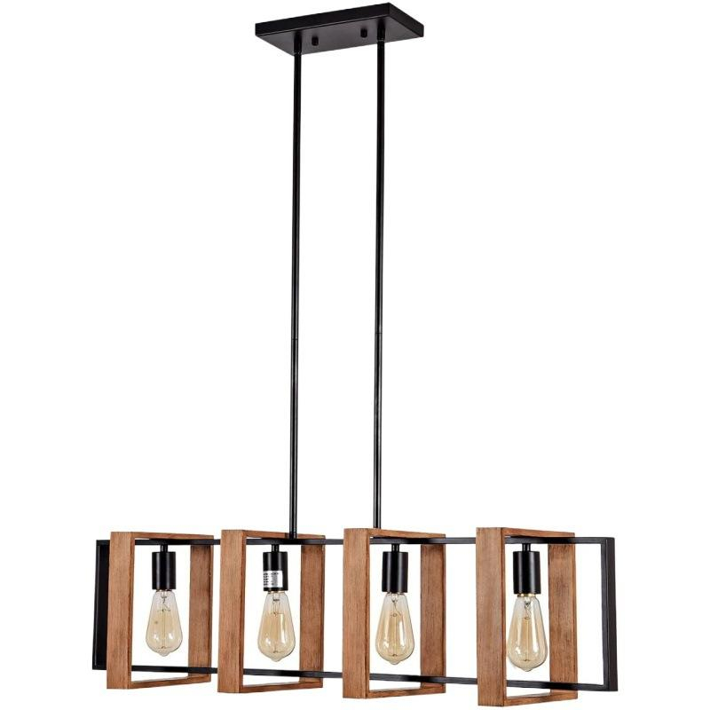 Lustra Vintage LV560/4BK, 4XE27, Rustic Barn, Lemn si Metal, 85cm, Negru [3]