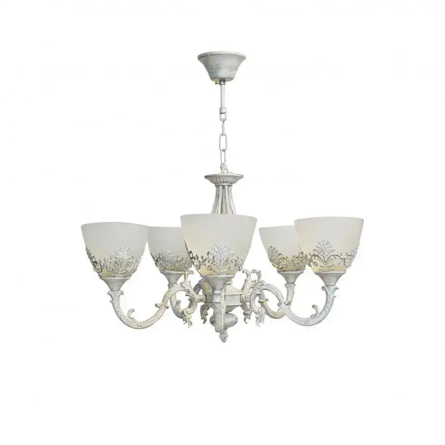 Lustra VINTAGE, tip Pendul cu brate, COTTAGE, Circulara, 5xE27, Sticla si Metal, Alb [4]