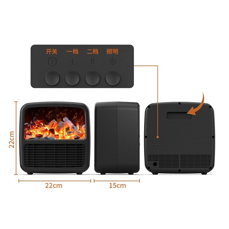Mini Aeroterma Portabila, Flippy, Display LCD, Flacara Tip Semineu, 1500W, 2 Trepte, Oprire Automata, Alb/Negru [5]
