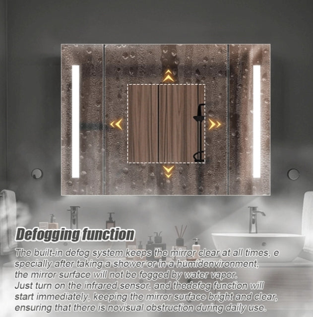 Oglinda LED cu Dulap AXEN 100x70 cm Alb Banda Verticala si Senzor Touch [4]