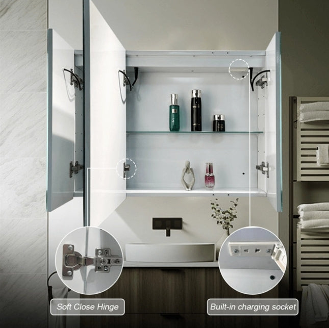 Oglinda LED cu Dulap AXEN 100x70 cm Alb Banda Verticala si Senzor Touch [3]