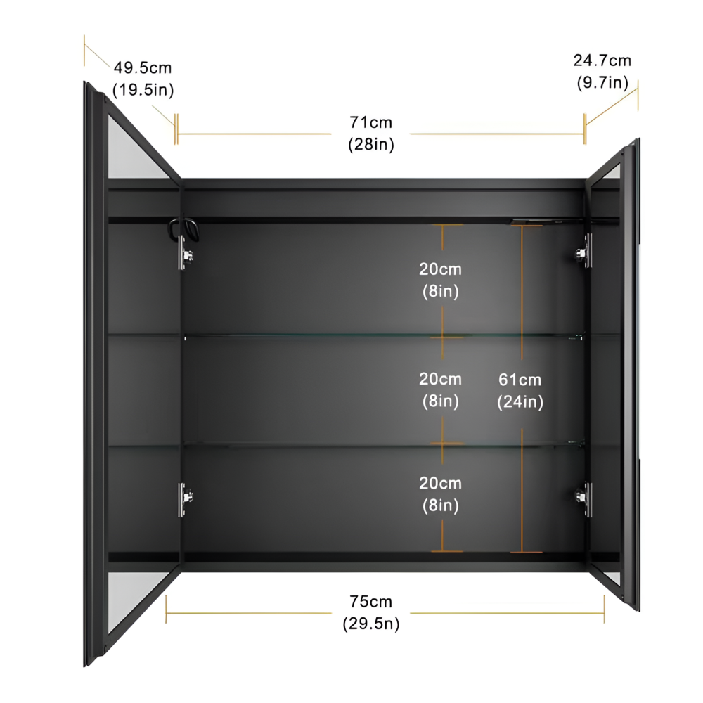 Oglinda LED cu Dulap STRATO 75x70 cm Negru Iluminare Completa si Depozitare Spatioasa [2]