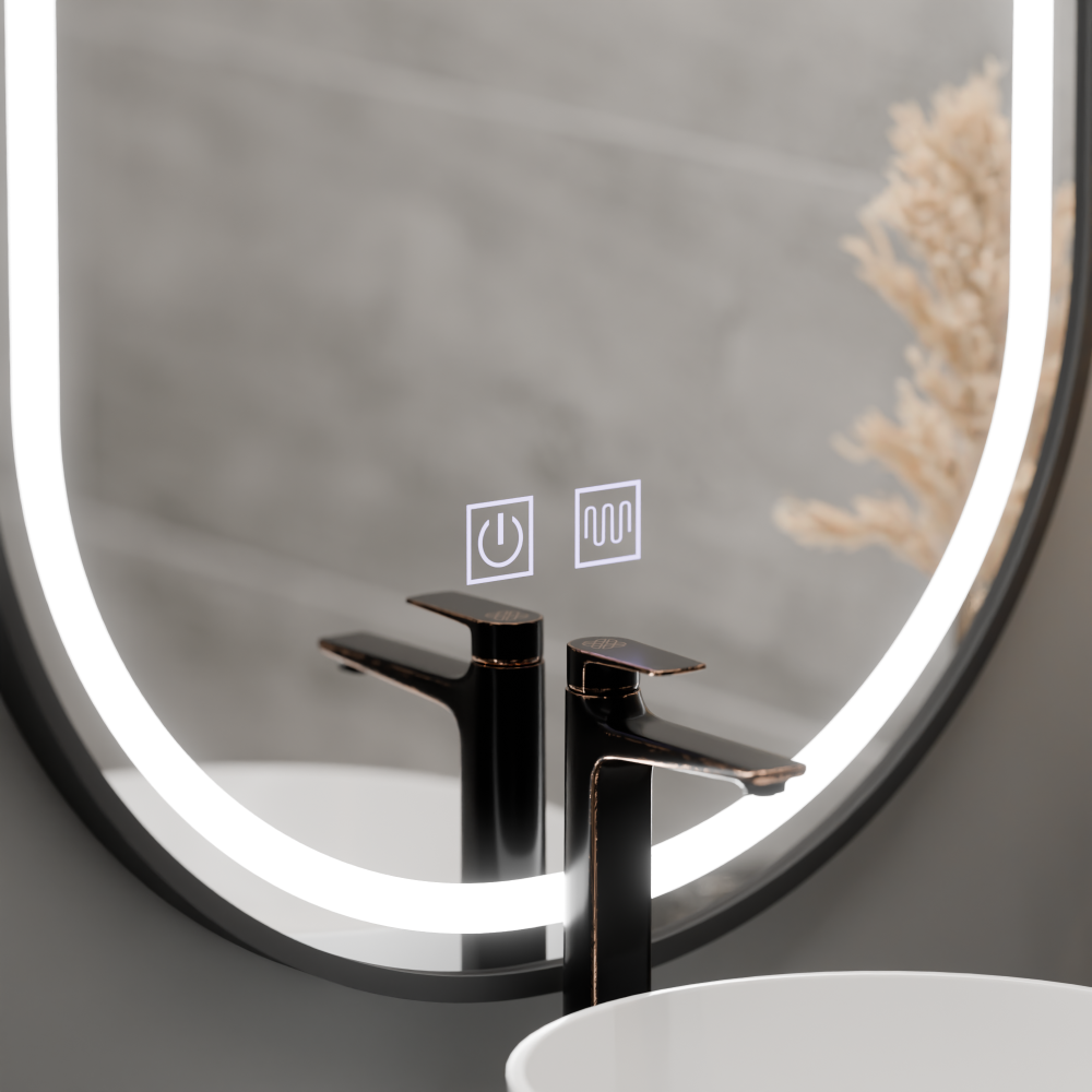Oglinda LED Ovala 50x100cm VETRO Touch Sistem Dezaburire Dimabila, Rama Neagra [2]