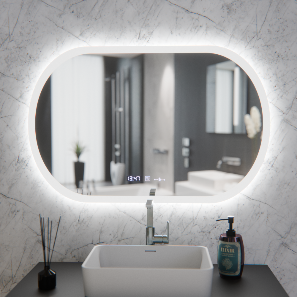 Oglinda LED Ovala, 80x50cm, Altera Senzor MotionGlow Marcello, Sistem Dezaburire, Ceas & Termometru, Dimabila [4]
