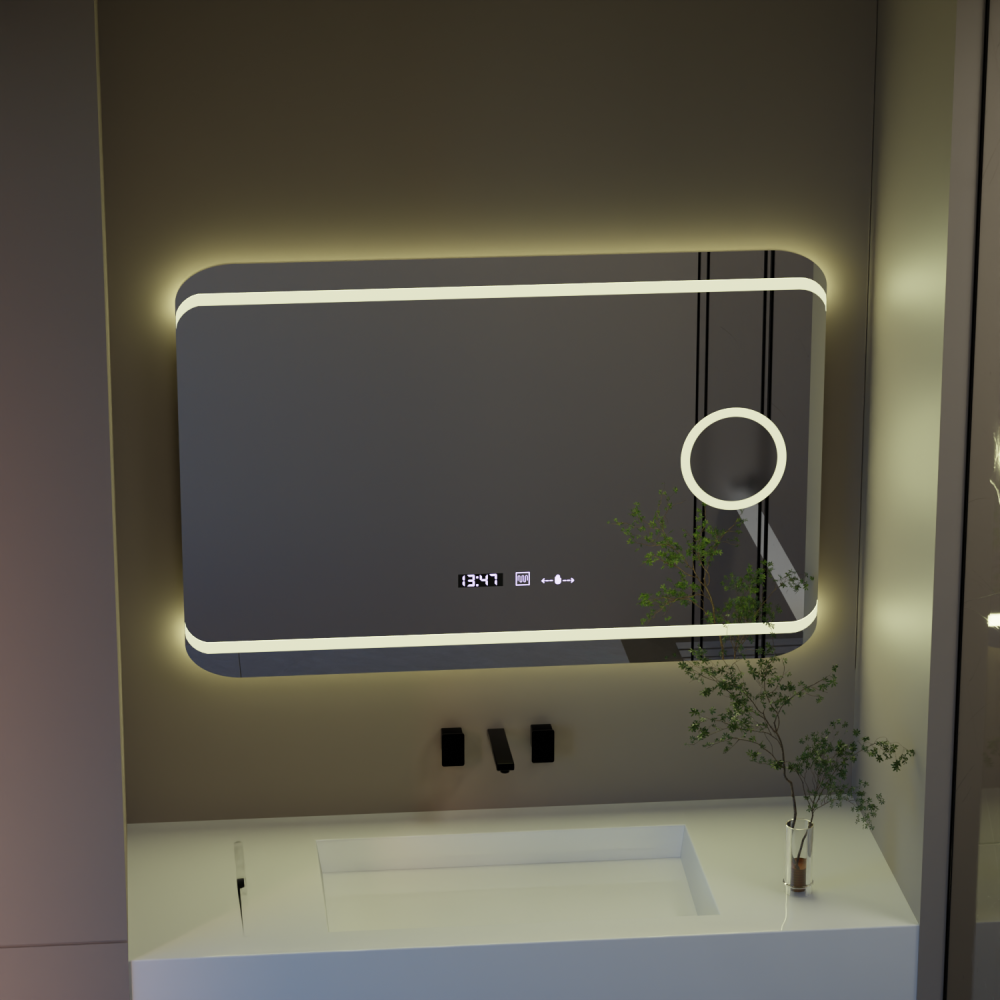 Oglinda LED Rectangulara, 100x60cm, Definition MotionGlow Marcello, Sistem Dezaburire, Ceas & Termometru, Lupa Cosmetica, Dimabila [3]