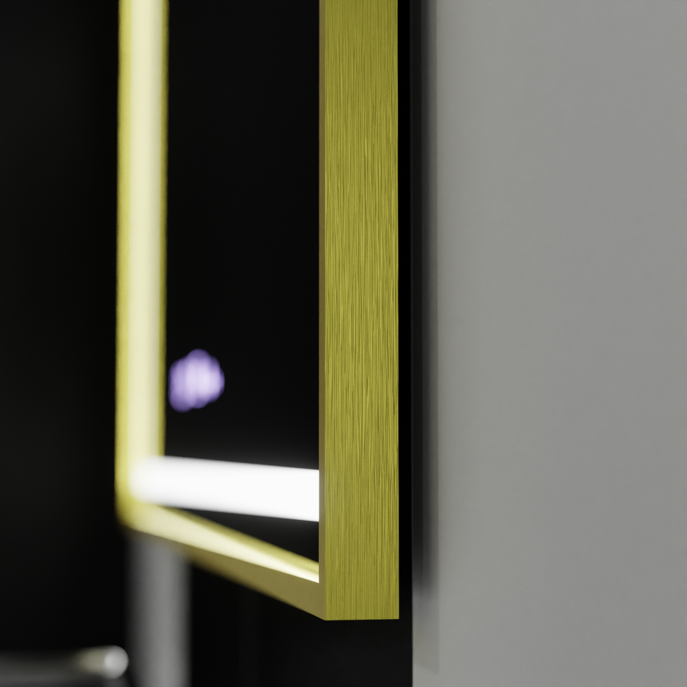 Oglinda LED Rectangulara, 100x65cm, Verite Royale Gold Motion Glow Marcello, Sistem Dezaburire, Ceas & Termometru, Dimabila [2]