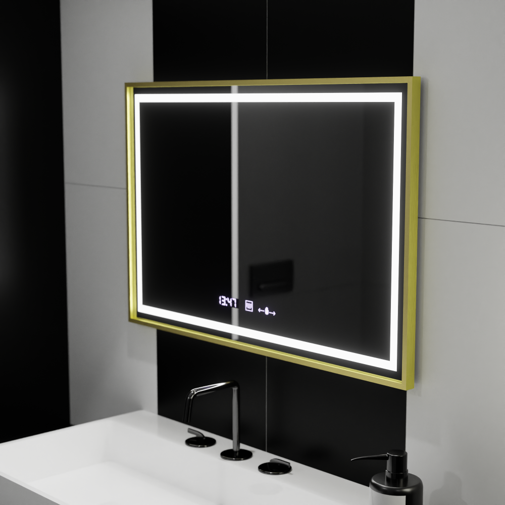 Oglinda LED Rectangulara, 100x65cm, Verite Royale Gold Motion Glow Marcello, Sistem Dezaburire, Ceas & Termometru, Dimabila [4]