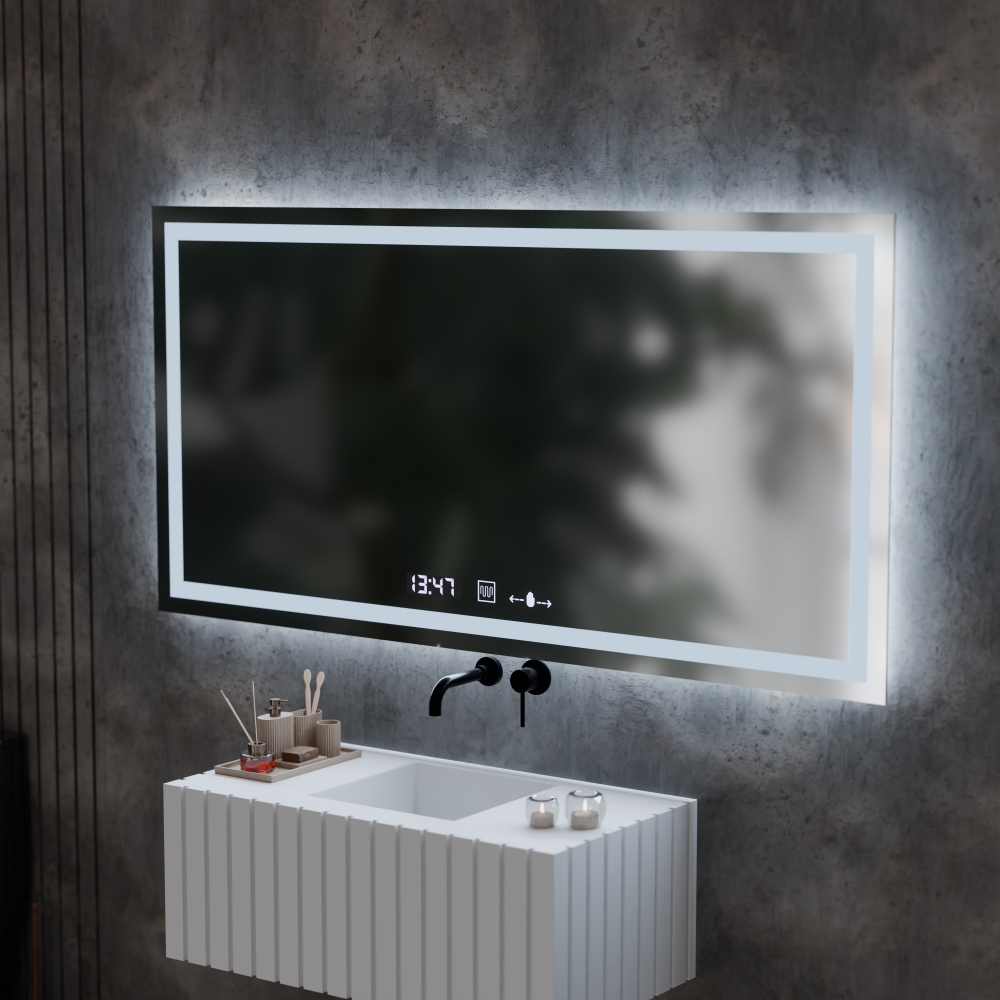 Oglinda LED Rectangulara, 120x60cm, Verite MotionGlow Marcello, Sistem Dezaburire, Ceas & Termometru, Dimabila [3]