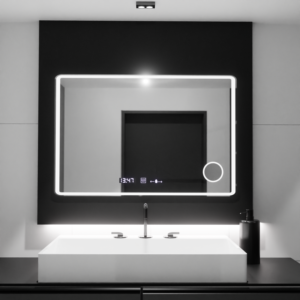Oglinda LED Rectangulara 120x80 Aura Riflesso Puro MotionGlow Marcello, Sistem Dezaburire, Termometru si Ceas, Dimabila [3]