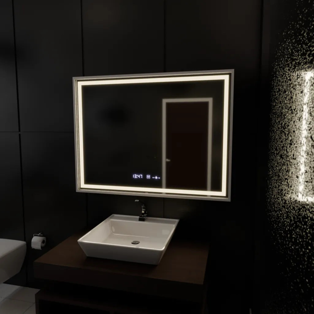 Oglinda LED Rectangulara, 120x80cm, Verite Imperial Silver Motion Glow Marcello, Sistem Dezaburire, Ceas & Termometru, Dimabila [4]