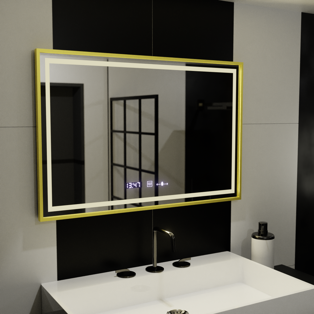 Oglinda LED Rectangulara, 120x80cm, Verite Royale Gold MotionGlow Marcello, Sistem Dezaburire, Ceas & Termometru, Dimabila [3]