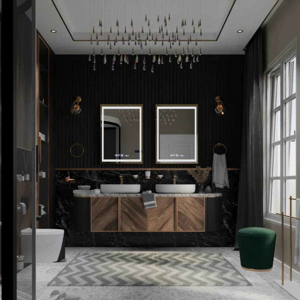 Oglinda LED Rectangulara, 50x70cm, Verite Royale Gold Motion Glow Marcello, Sistem Dezaburire, Ceas & Termometru, Dimabila [4]