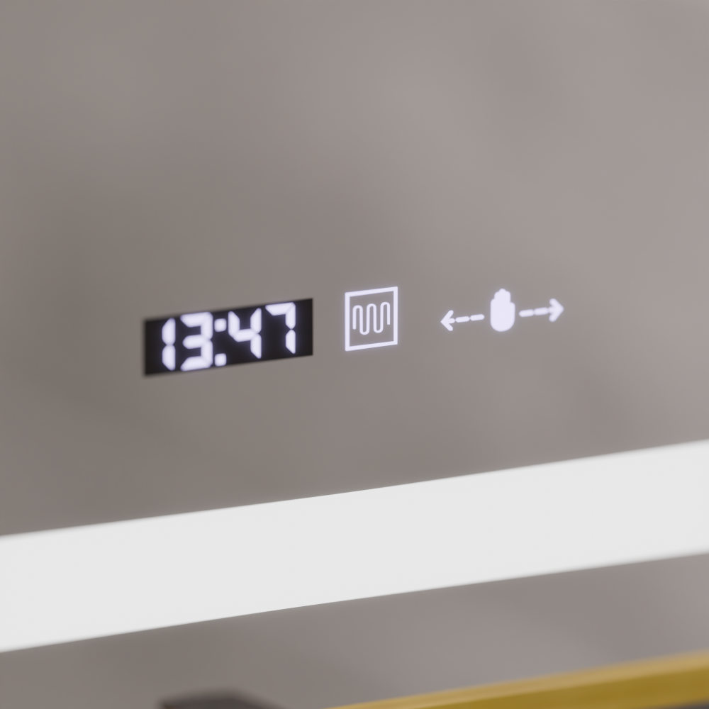 Oglinda LED Rectangulara, 80x60cm, Eclat MotionGlow Marcello, Sistem Dezaburire, Ceas & Termometru, Lupa Cosmetica, Dimabila, Rama Auriu Brushed [2]