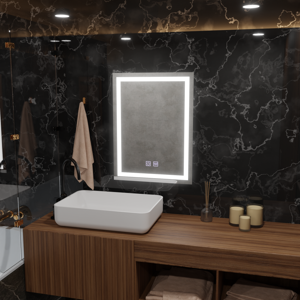 Oglinda LED Rectangulara, 60x80cm, RADIANTE Touch, Sistem Dezaburire, Dimabila [2]