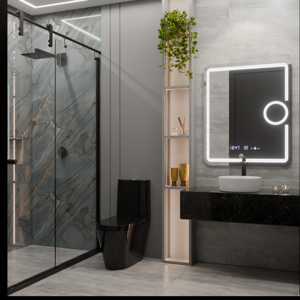 Oglinda LED Rectangulara, 75x90cm, Eclat MotionGlow Marcello, Sistem Dezaburire, Ceas & Termometru, Lupa Cosmetica, Dimabila [3]